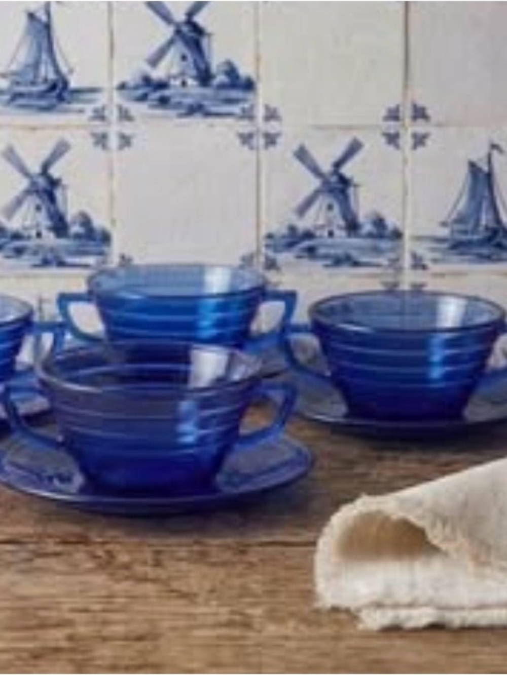 4-Moderntone Cobalt Blue Handled Soup & Saucer Sets- Elegant Home Dining